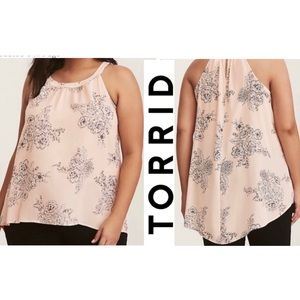 Torrid 5x, Blush Peach Floral Tunic Top, Halter Neck